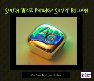 . 999 Silver 1/2 Troy Oz Hand Poured Fine Silver Bullion Bar Cube No.  Ag51 photo