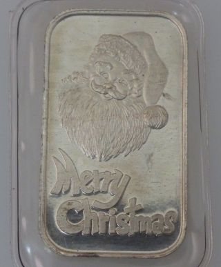 Merry Christmas 1990 Silver Towne Indiana 1 Troy Ounce.  999 Silver Art Bar Ingot photo