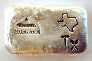Texas Come And Take It 1835 Style Silver Loaf Bar One Oz,  Add To American Eagle photo