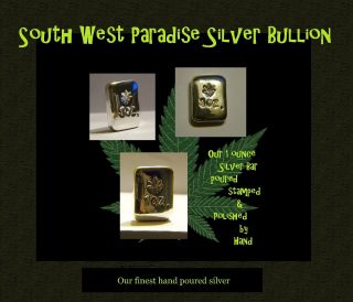 1 Troy Oz.  999 Silver Bullion Bar Marijuana/hemp/pot Leaf Stamp Silver Bar Hp 2 photo