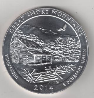2014 5 Oz Silver Atb Coin Great Smoky Mountains Tennessee photo