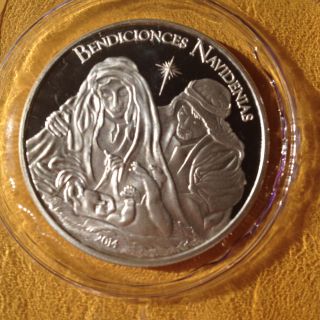 Mary Joseph & Jesus (spanish) Bendicionces Navidenias.  999 1 Ounce Silver Round photo