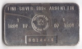 Vintage Royal Canadian Rcm 1 Troy Oz.  999 Silver Bar - Discontinued Rare photo