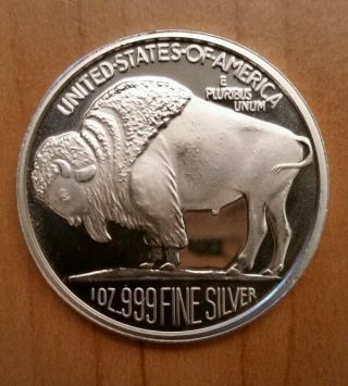 One Troy Ounce Solid.  999 Fine Silver Bullion Round Buffalo Indian Design photo