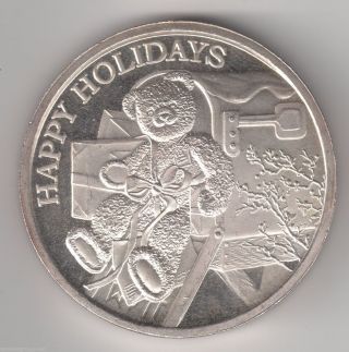 2000 Happy Holidays 1 Troy Ounce Silver Art Round photo