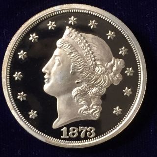 Liberty $20 1873 Cc Gold &.  999 Fine Silver Art Round photo