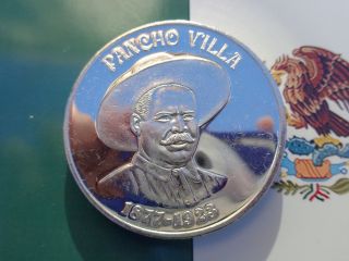 2 Oz.  Pancho Villa Mexican Silver Round.  999 Fine Silver photo