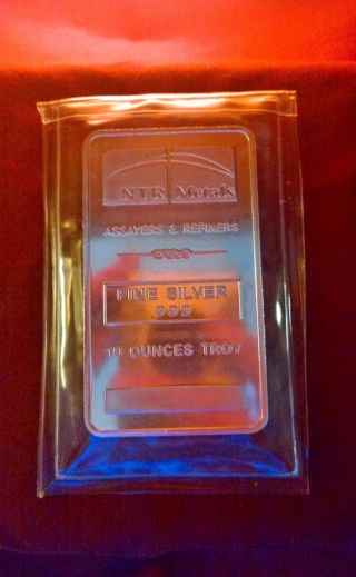 Ntr Metals 10 Ounce Silver Bar Bullion Orgininal Packaging 2010 photo