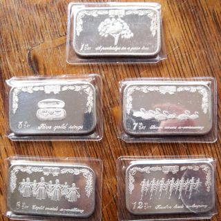 5 - 1 Oz.  Silver Bar.  999 Fine Silver - 12 Days Of Christmas - Mother Lode photo