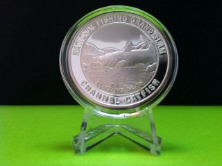 Fishing Grand Slam ' Channel Catfish ' 1 Troy Oz.  999 Silver Proof Round Flawless photo