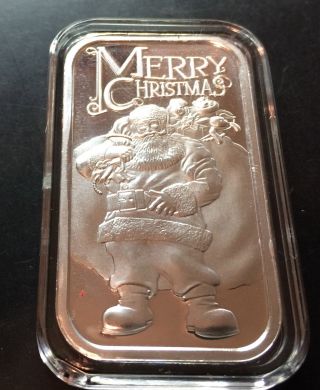 2014 1 Oz.  Silver Christmas Bar.  999 Fine Silver In A Plastic Holder photo