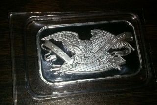 1 - Troy Ounce.  999 Fine Silver Bar  Old School Design Eagle And Shield photo