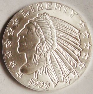 1 Troy Oz.  - 1929 Incuse Indian Head Coin.  999 Silver Bu $5 Gold Piece Design photo