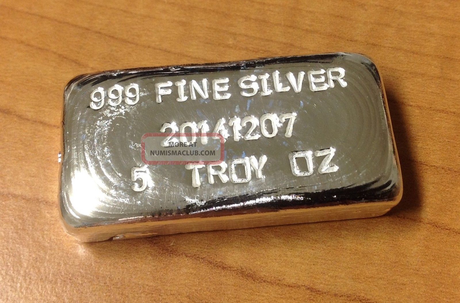 999 Fine Silver Bar 5 Troy Ounces - Hand Poured 12/07