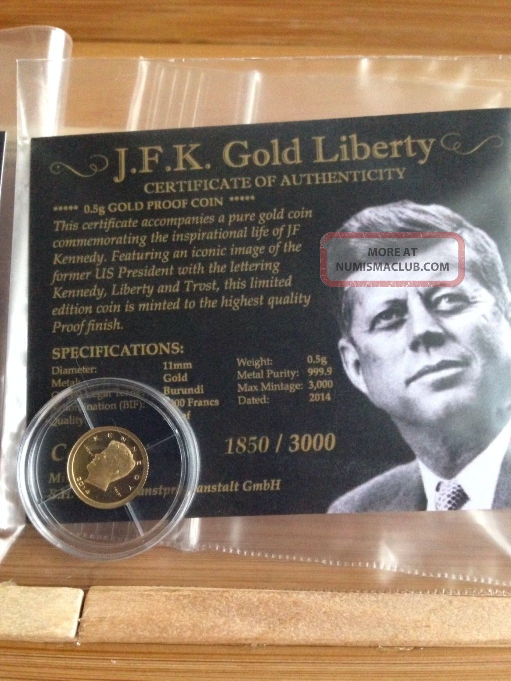 Rare 2014 24kt 1/2 Gram Gold Jfk Liberty Proof Coin Extreme Limited Edition
