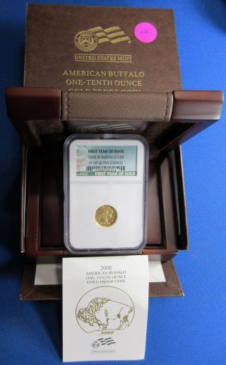 First Year Issue 2008 - W Ngc Certified Ms69 Gold $5 Us 1/10th Oz American Buffalo photo