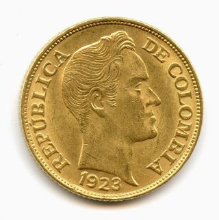 Colombia 1923 Gold 5 Pesos (km201.  1) Bu Scarcer Variety Bogota Sovereign photo