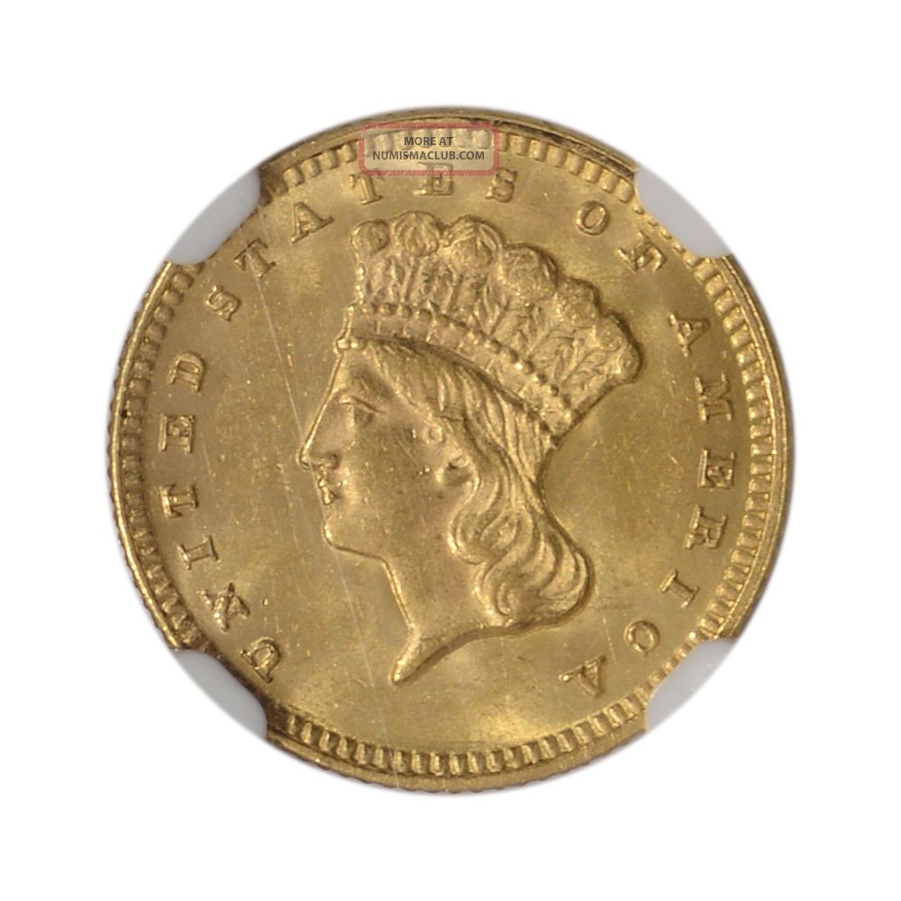 1873 Us Gold $1 Indian Princess Head - Open 3 - Ngc Ms63