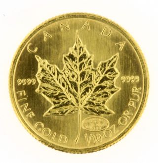 2000 $5 Canadian Maple Leaf 1/10 Oz.  9999 Gold Coin Bullion Airtight Container photo