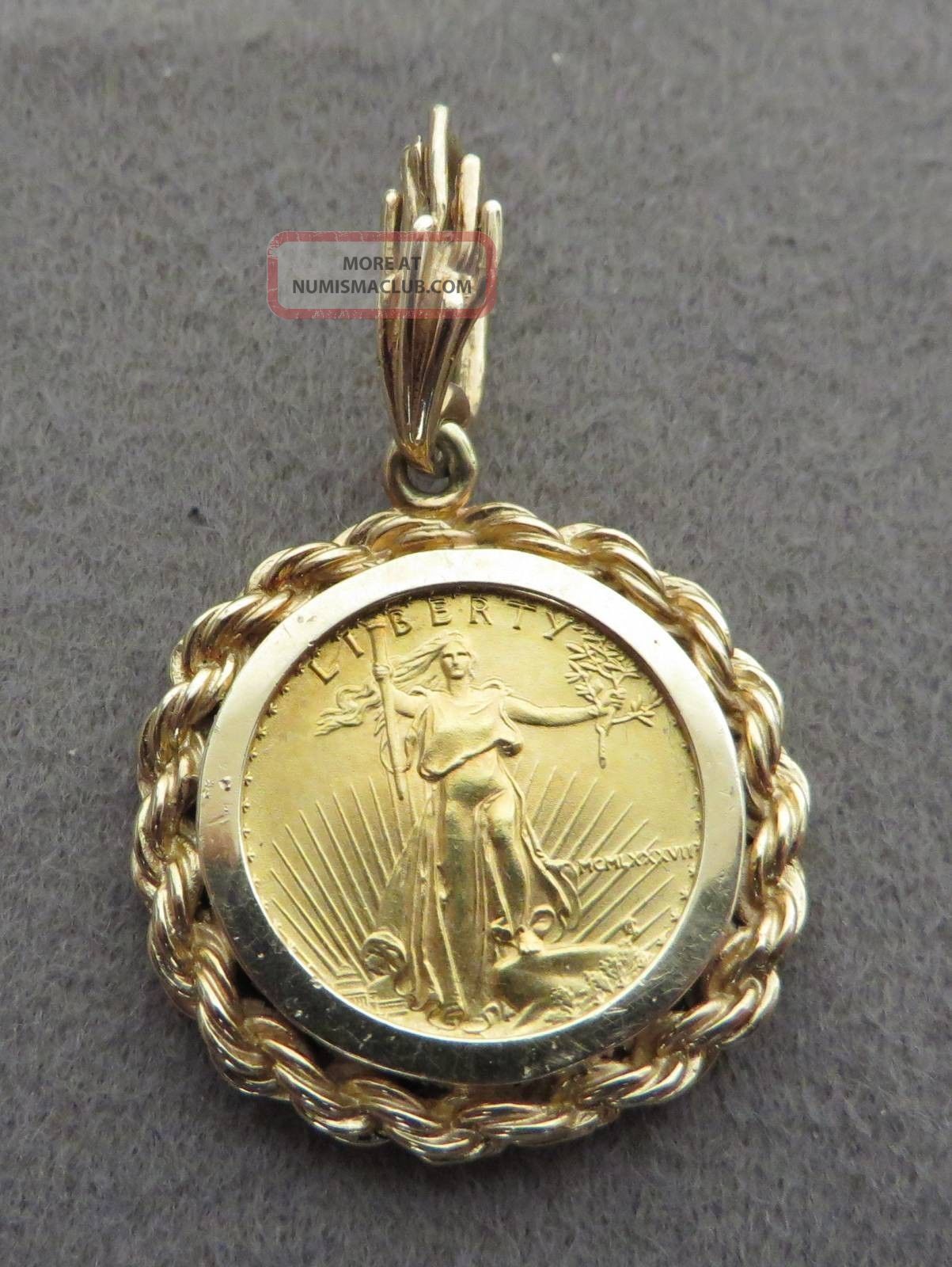 Gorgeous 1987 Rope Bezel American Gold 1/10oz Eagle Pendant With