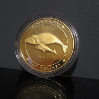 Canada $100 Gold Coin 14k 1988 Bowhead Whale In Capsule photo