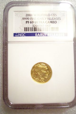 2008 W $5 American Gold Buffalo Unc 1/10oz - Ngc Pr69 Ultra Cameo Early Release photo