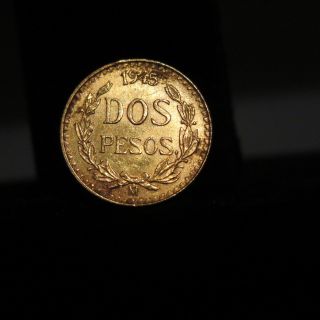 1945 Mexico Gold Dos Pesos Coin Mexican Currency 90 Gold 13mm 1.  6g photo