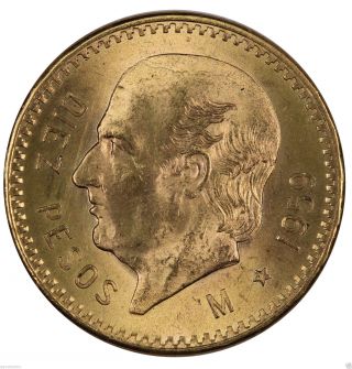 1959 Mexican M Diez 10 Ten Pesos Fine Gold Coin photo