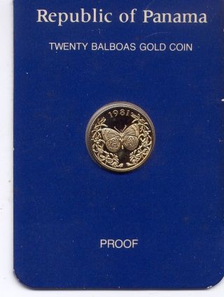 1981 Panama 20 Balboas Gold Coin Pf Proof Pr Butterfly photo