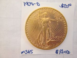 1908 - D $20 Saint Gaudens Gold Double Eagle Gem Brilliant Uncirculated Zkesz photo