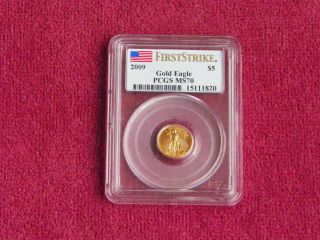 2009 1/10 Ounce American Eagle Gold Coin - Pcgs Ms70 - First Strike photo