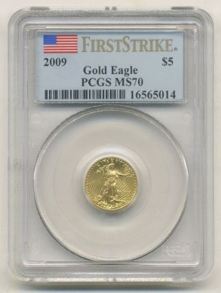 2009 - P Us $5 Gold American Eagle Coin,  Pcgs Slabbed Ms - 70,  Perfect photo