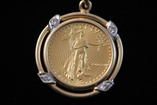 1987 Us Gold $5 Eagle In 14k Gold & Diamond Pendent photo