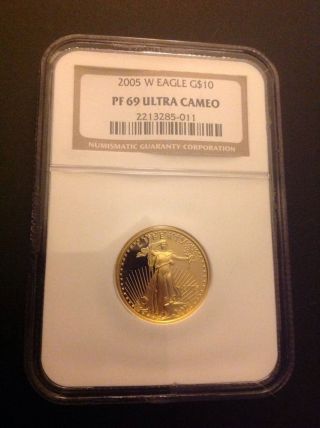 2005 W Eagle G$10 Proof 69 Ultra Cameo Ngc Certified 1/4 Ounce Gold.   photo