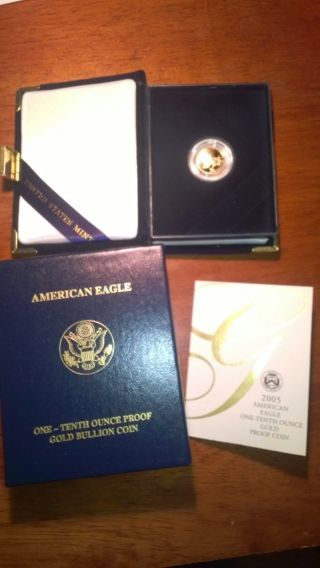 2005 $5 Proof American Gold Eagle 1/10 Oz Coin W/ photo