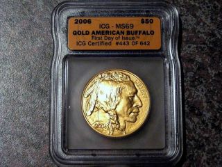 2006 American Buffalo $50.  9999 Fine Gold Coin Icg Ms69 photo