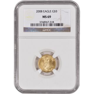 2008 American Gold Eagle (1/10 Oz) $5 - Ngc Ms69 photo