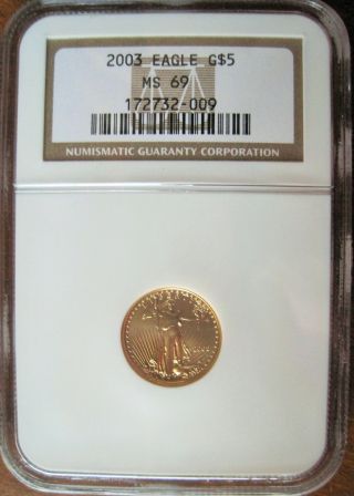 2003 $5 American Gold Eagle Ngc Ms - 69 (1/10 Oz) Brown Label & Ins photo