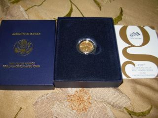 2007 - W $5 American Eagle 1/10 Oz Gold Uncirculated Coin,  With Proof Box & photo