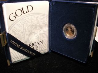 1994 - W American Gold Eagle $5 1/10 Oz United States.  999 Fine Gold W/ Box & photo