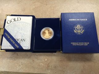 1996 - W $25 American Gold Eagle Proof 1/2oz Gold W/box & photo