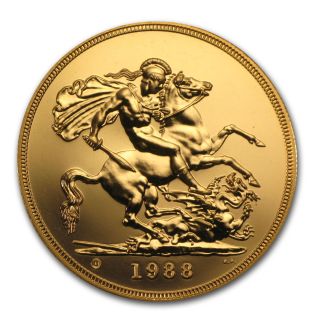 Great Britain 5 Pounds Gold Coin - Random Year - Brilliant Uncirculated - Sku 49696 photo