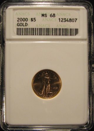 2000 $5 American Gold Eagle - Anacs Ms 68 - Old Small Holder photo