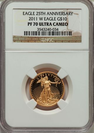 2011 - W $10 Quarter - Ounce Gold Eagle,  25th Anniversary Pr70 Ultra Cameo photo