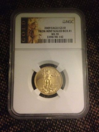 2009 $10 1/4oz Gold American Eagle Ngc Ms70 Ms 70 From Box Number 1 photo