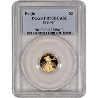 1990 - P Pcgs Pr70 Dcam $5 Gold American Eagle 1/10 Ounce Gold Pf Key Low Mintage photo