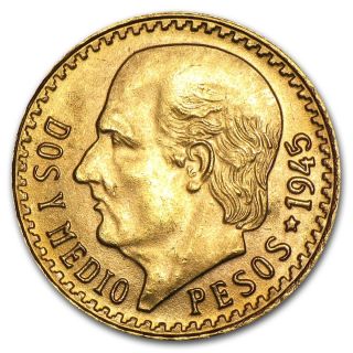 Mexican 2 1/2 Pesos Gold Coin - Random Year Coin - Sku 1047 photo