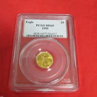 Pcgs Ms69 $5 American Eagle Gold Piece 1990 9838.  69/71526917 photo