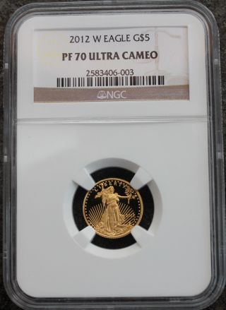 2012 W $5 Gold Eagle 1/10 Oz Ngc Pf 70 Ultra Cameo photo