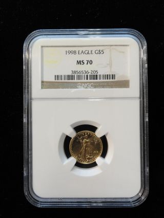 1998 Gold 1/10th Ounce Eagle Ngc Ms70 Perfect Coin photo